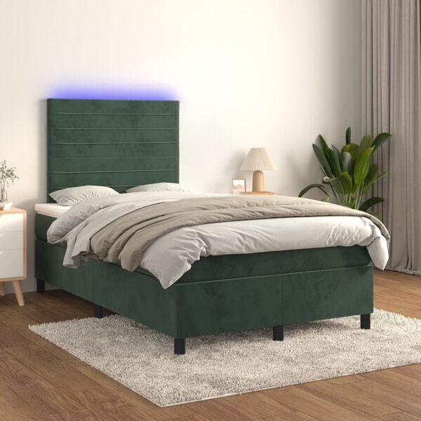 vidaXL Boxspringbett mit Matratze & LED Dunkelgr&uuml;n 120x200 cm Samt