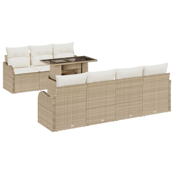 vidaXL Gartensofa-set mit Kissen mit Speicher 8 pcs Beige Poly Rattan
