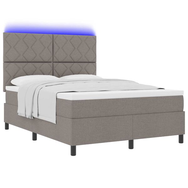 vidaXL Boxspringbett mit Matratze mit LED Taupe 160 x 200 cm Stoff