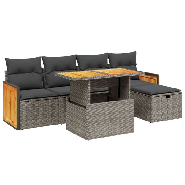 vidaXL 6-tlg. Garten-Sofagarnitur mit Kissen Grau Poly Rattan