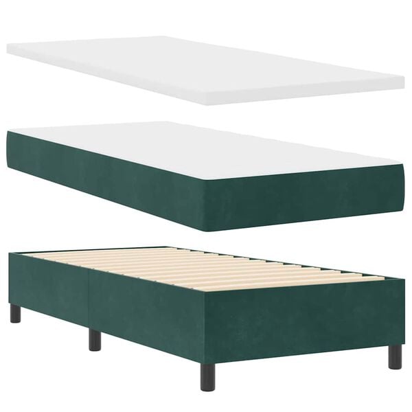 vidaXL Boxspringbett mit Matratze Dunkelgr&uuml;n 100 x 200 cm Samt