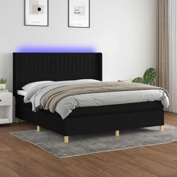 vidaXL Boxspringbett mit Matratze & LED Schwarz 180x200 cm Stoff
