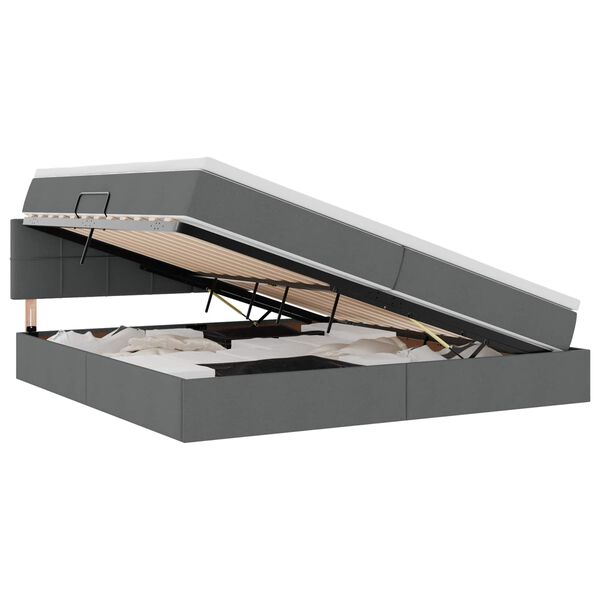 vidaXL Bett mit Stauraum und LED mit LED Dunkelgrau 200 x 200 cm Stoff