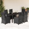 vidaXL 7-tlg. Garten-Essgruppe mit Kissen Schwarz Poly Rattan