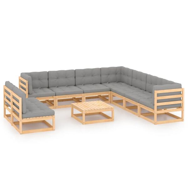 vidaXL 10-tlg. Garten-Lounge-Set mit Kissen Massivholz Kiefer