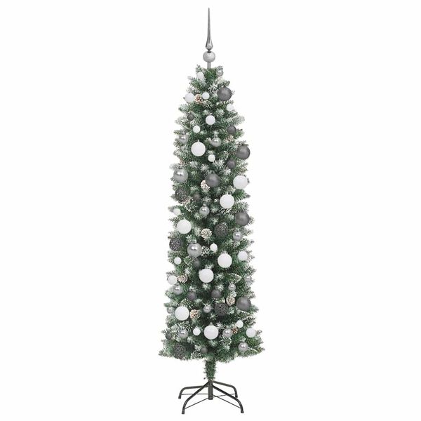 vidaXL K&uuml;nstlicher schlanker Weihnachtsbaum Gr&uuml;n und Wei&szlig; 180 cm