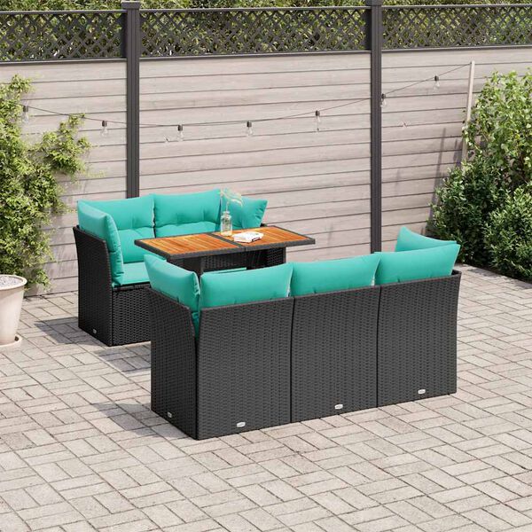 vidaXL 6-tlg. Garten-Sofagarnitur mit Kissen Schwarz Poly Rattan
