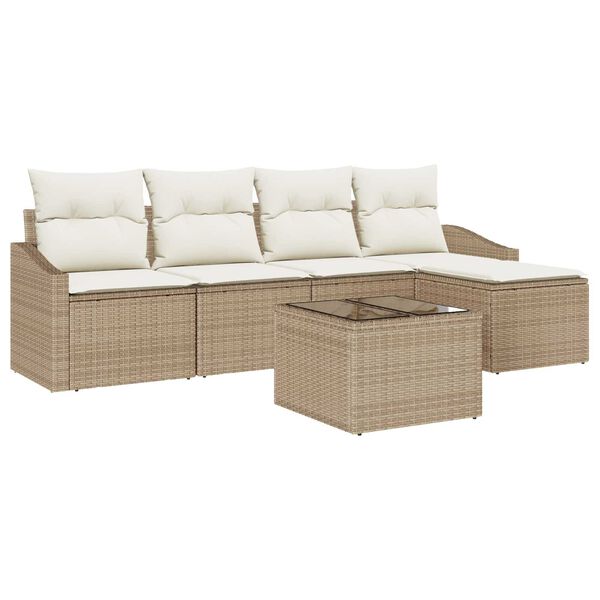 vidaXL Sofa Set mit Kissen 6 pcs Beige und Creme Poly-Rattan
