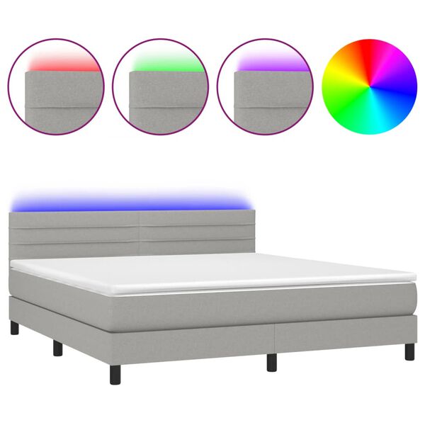 vidaXL Boxspringbett mit Matratze & LED Hellgrau 160x200 cm Stoff
