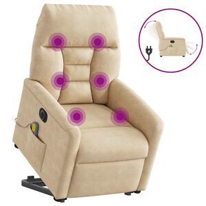 vidaXL Massagesessel Aufstehhilfe Elektrisch Creme Mikrofasergewebe