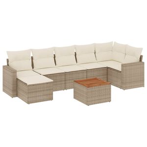 vidaXL 8-tlg. Garten-Sofagarnitur mit Kissen Beige Poly Rattan
