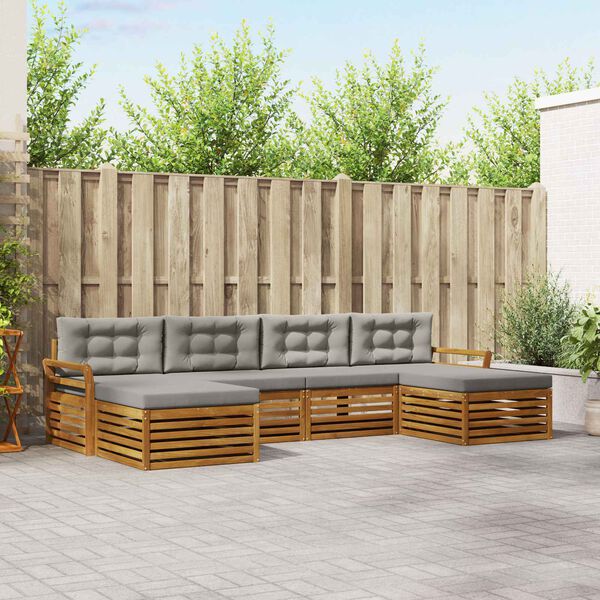 vidaXL Sofagarnituren 6 pcs Nat&uuml;rlich und Hellgrau Massivholz Akazie