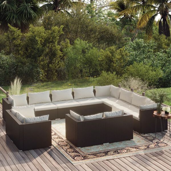 vidaXL 12-tlg. Garten-Lounge-Set mit Kissen Schwarz Poly Rattan