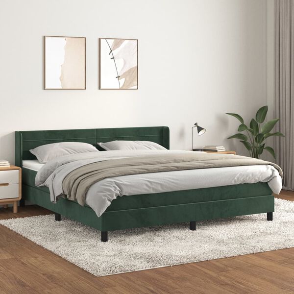 vidaXL Boxspringbett mit Matratze Dunkelgr&uuml;n 180x200 cm Samt