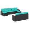vidaXL 10-teiliges Gartensofa-Set mit Kissen, schwarzes Polyrattan