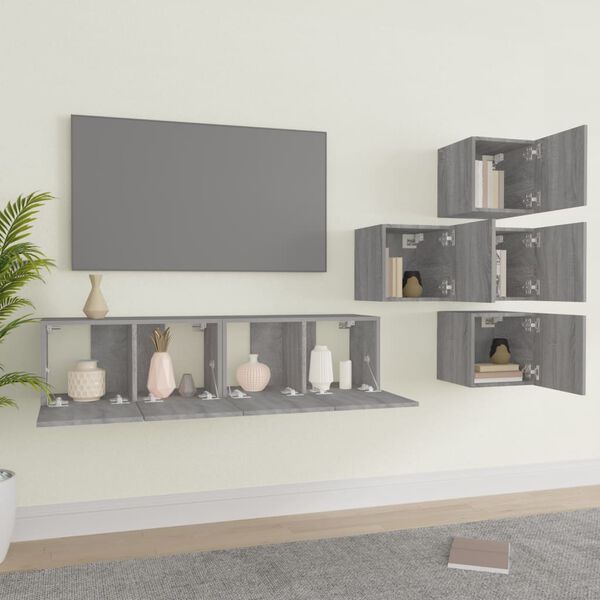 vidaXL 6-tlg. TV-Schrank-Set Grau Sonoma Holzwerkstoff