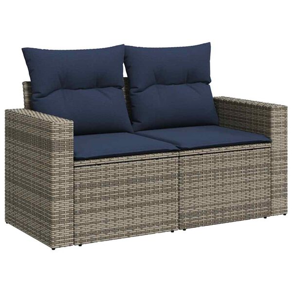 vidaXL 9-tlg. Garten-Sofagarnitur mit Kissen Grau Poly Rattan Akazie