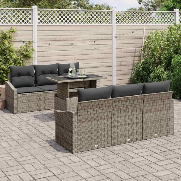 vidaXL Garten-Sofa-Set mit Speicher 7 pcs Grau Poly Rattan