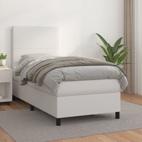 vidaXL Boxspringbett mit Matratze Wei&szlig; 90x200 cm Kunstleder