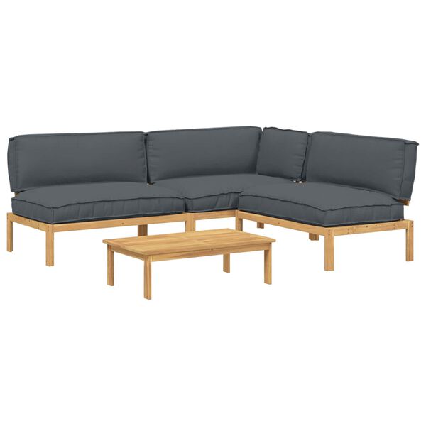 vidaXL Sofa Set mit Kissen Uni 4 pcs Anthrazit Massivholz Akazie