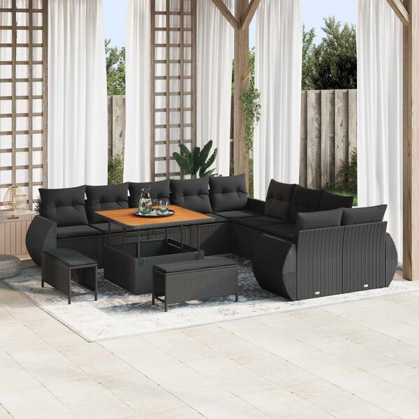 vidaXL Garten-Sofa-Set mit Kissen mit Speicher 13 pcs Schwarz