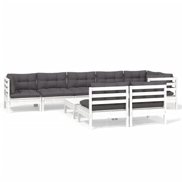 vidaXL 9-tlg. Garten-Lounge-Set mit Kissen Weiß Kiefer Massivholz