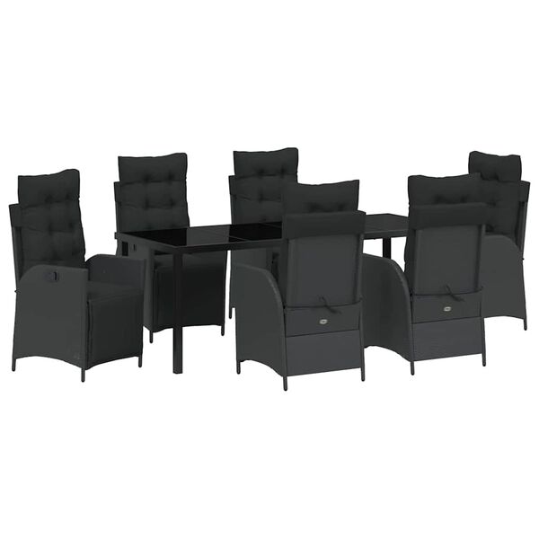 vidaXL Garten Essgruppe mit Kissen 7 pcs Schwarz Poly-Rattan