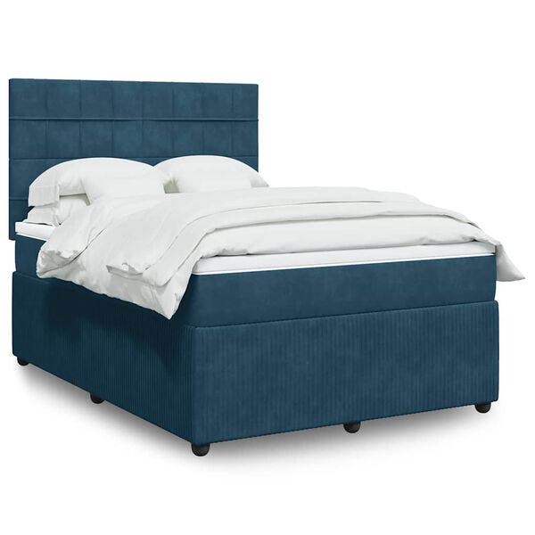 vidaXL Boxspringbett mit Matratze Blau 140x200 cm Samt