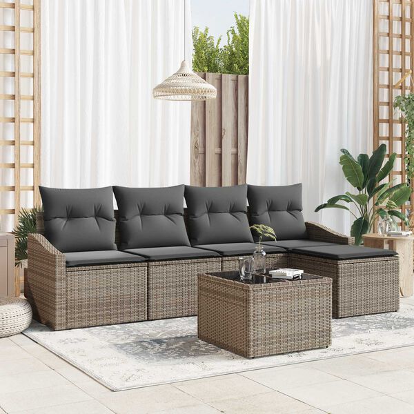 vidaXL Sofa Set mit Kissen mit Speicher 6 pcs Hellgrau Poly-Rattan