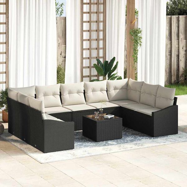 vidaXL Sofa Set mit Kissen 10 pcs Schwarz Poly Rattan