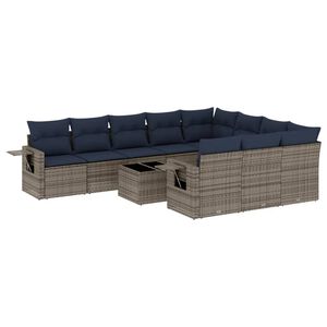 vidaXL 11-teiliges Gartensofa-Set mit Kissen, grau, Polyrattan