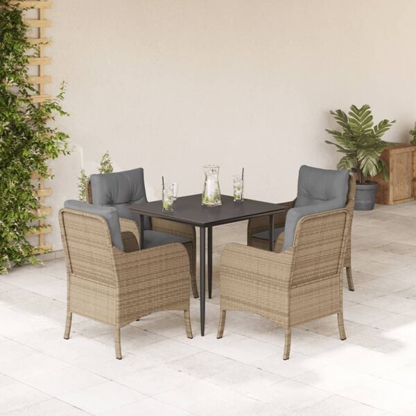 vidaXL 5-tlg. Garten-Essgruppe mit Kissen Beige Poly Rattan