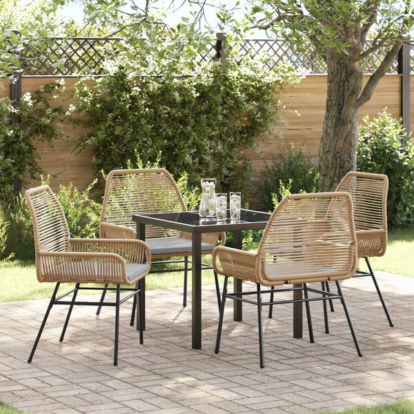 vidaXL Garten Essgruppe mit Kissen 5 pcs Braun Poly-Rattan