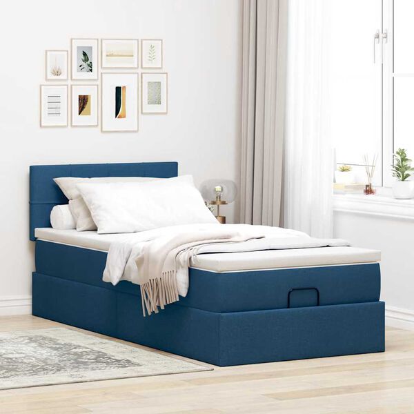 vidaXL Ottoman-Bett mit Matratze Blau 90x200 cm Stoff