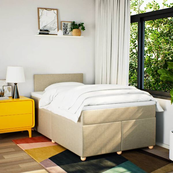 vidaXL Boxspringbett mit Matratze Creme 120x200 cm Stoff