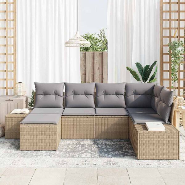 vidaXL Gartensofa-set mit Kissen 6 pcs Beige und Grau Poly-Rattan