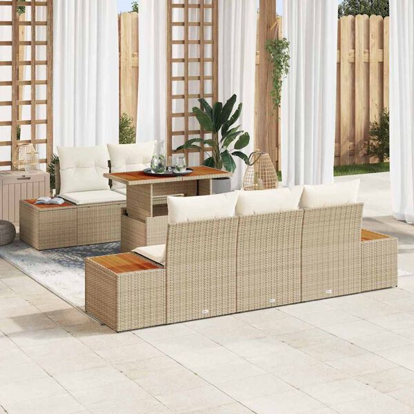 vidaXL Garten-Sofa-Set mit Speicher 6 pcs Beige Poly Rattan