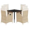 vidaXL 5-tlg. Garten-Essgruppe mit Kissen Beige Poly Rattan