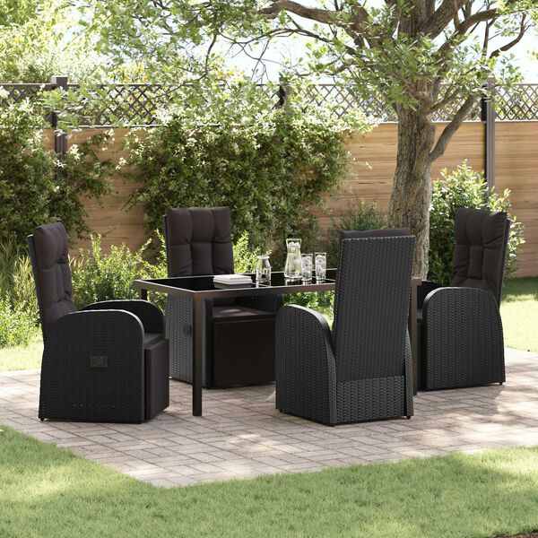 vidaXL Garten Essgruppe mit Kissen 5 pcs Schwarz Poly-Rattan