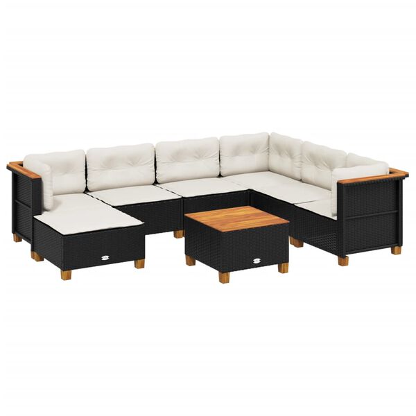 vidaXL 8-tlg. Garten-Sofagarnitur mit Kissen Schwarz Poly Rattan