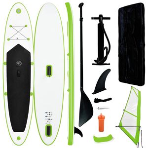 vidaXL Aufblasbares SUP-Board mit Segel Set Gr&uuml;n und Wei&szlig;