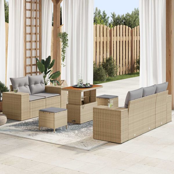 vidaXL Gartensofa-set mit Kissen 8 pcs Beige und Hellgrau Poly Rattan