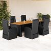 vidaXL 7-tlg. Garten-Essgruppe mit Kissen Schwarz Poly Rattan