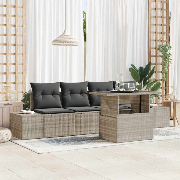 vidaXL Garten-Sofa-Set mit Kissen 5 pcs Hellgrau und Dunkelgrau
