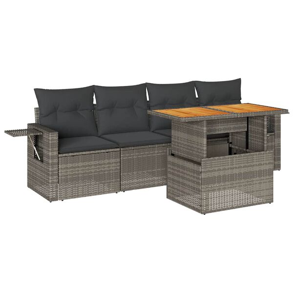 vidaXL 5-tlg. Garten-Sofagarnitur mit Kissen Grau Poly Rattan