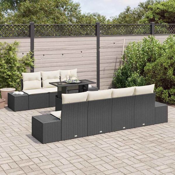 vidaXL Sofa Set mit Kissen 8 pcs Schwarz und Creme Poly-Rattan
