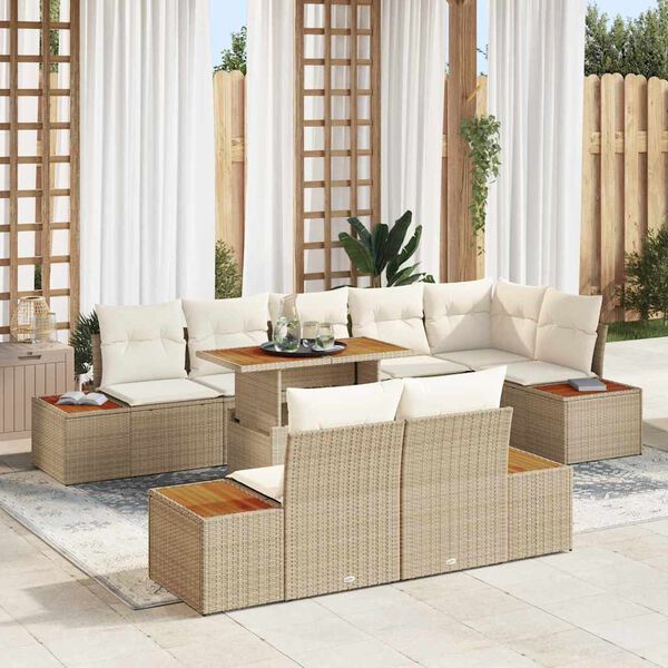 vidaXL Garten Essgruppe mit Kissen mit Kissen 9 pcs Beige und Creme