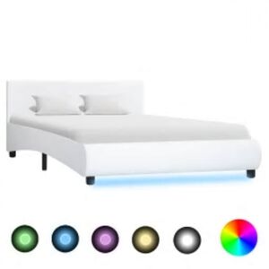 vidaXL Bettgestell mit LED Wei&szlig; Kunstleder 120x200 cm