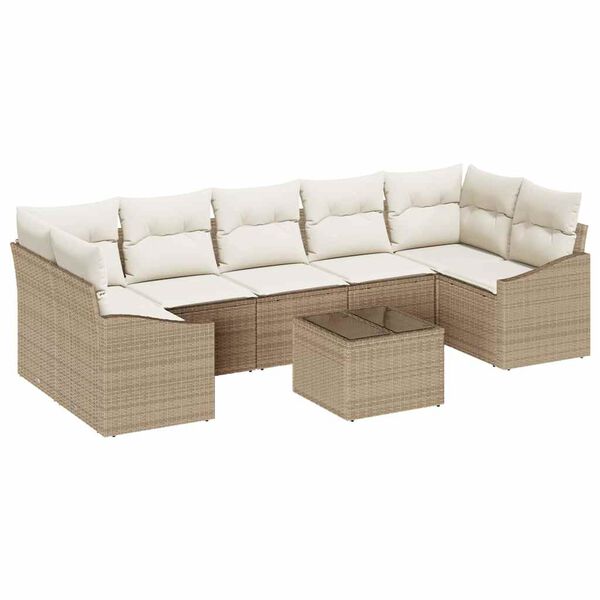 vidaXL Sofa Set mit Kissen 8 pcs Beige und Creme Poly-Rattan