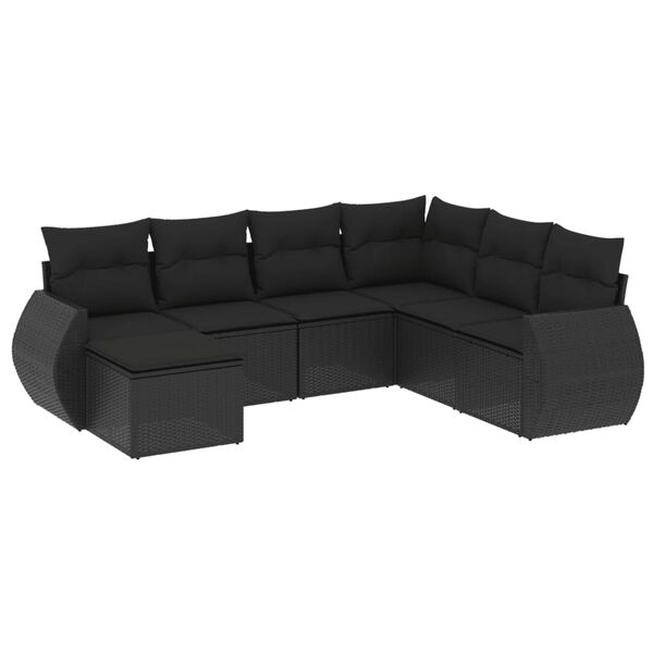 vidaXL 7-tlg. Garten-Sofagarnitur mit Kissen Schwarz Poly Rattan